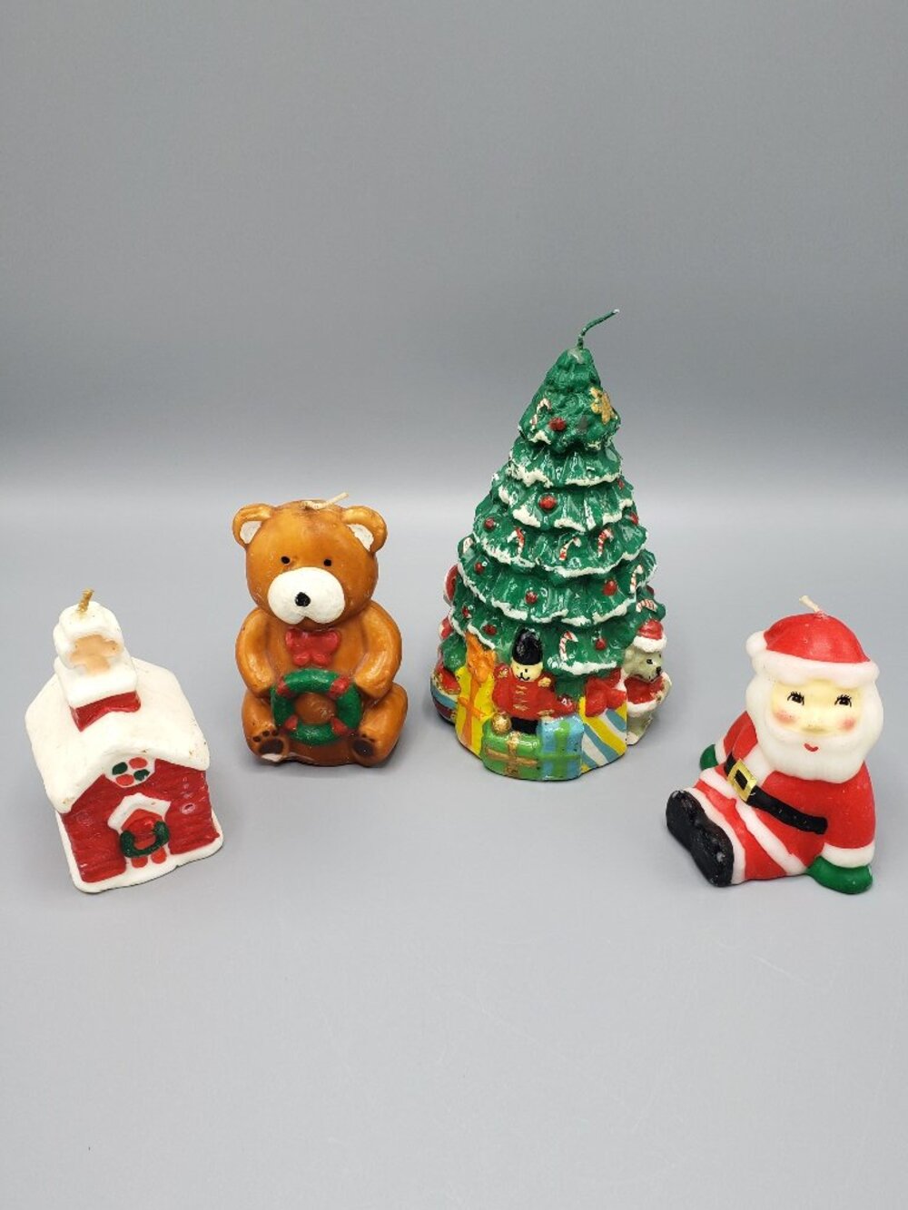 Christmas Candle Lot of 4 Holiday Xmas Tree Bear Santa Church UNUSED Single Wick